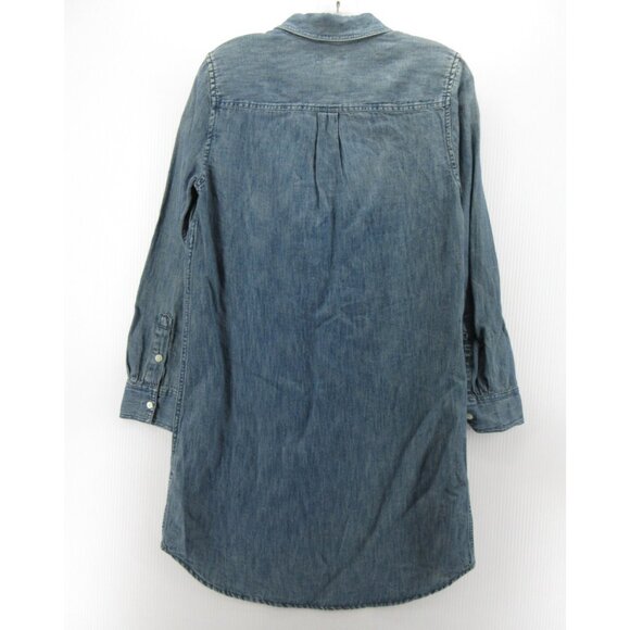 J Crew Dress 4 Linen Blend Popover Shirt Tunic Denim Collared Pocket - Picture 6 of 10